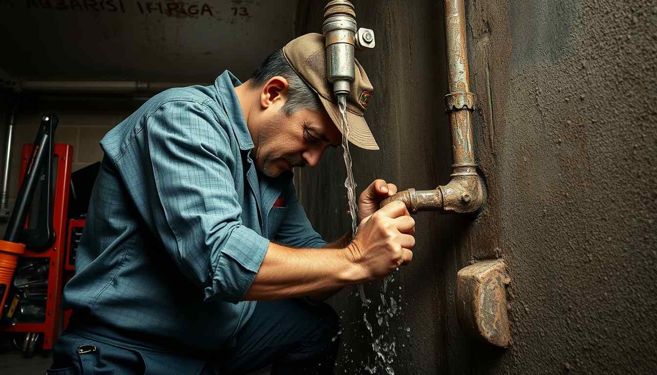 Tapando fuga plomero